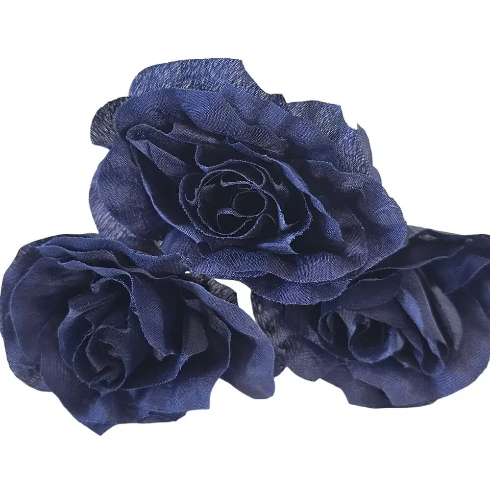 Navy Blue Artificial Roses 3in Fluffy Silk Flowers Stems Wedding Craft Lot of 20